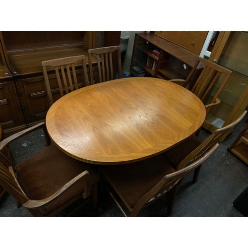 99 - TEAK OVAL DINING TABLE AND SIX CHAIRS