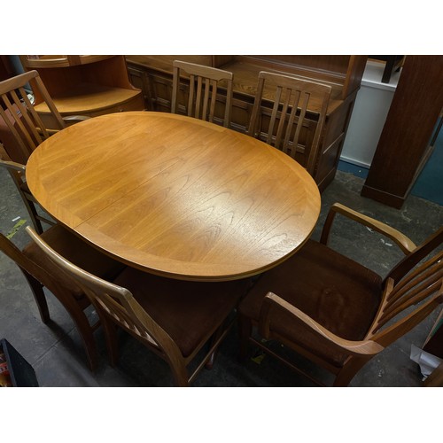 99 - TEAK OVAL DINING TABLE AND SIX CHAIRS