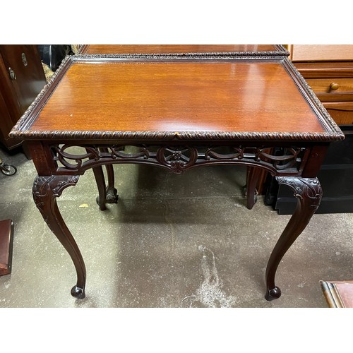 109 - REPRODUCTION GEORGE III STYLE CARVED MAHOGANY SILVER TABLE