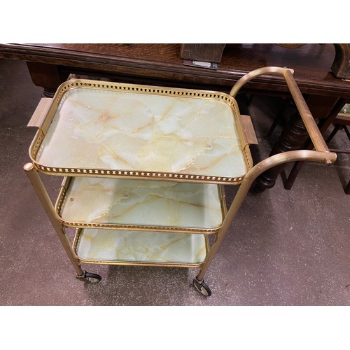 115 - SIMULATED ONYX TRAY TOP TEA TROLLEY