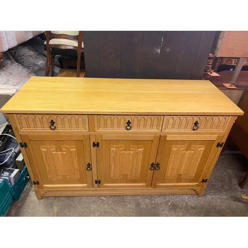 7 - LIGHT OAK LINENFOLD CARVED SIDEBOARD