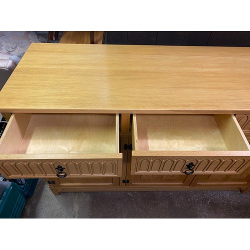 7 - LIGHT OAK LINENFOLD CARVED SIDEBOARD