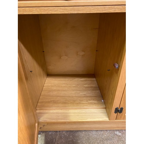 7 - LIGHT OAK LINENFOLD CARVED SIDEBOARD