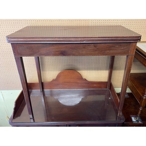 82 - LATE GEORGE III MAHOGANY FOLD OVER TOP TEA TABLE ON STRAIGHT LEGS