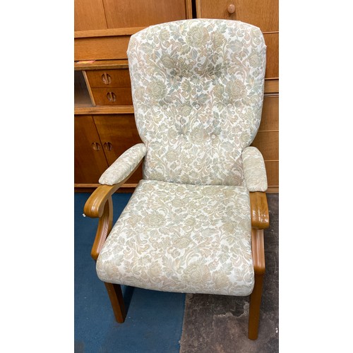 10 - CINTIQUE WOODEN FRAMED HIGH BACK FLORAL ARMCHAIR