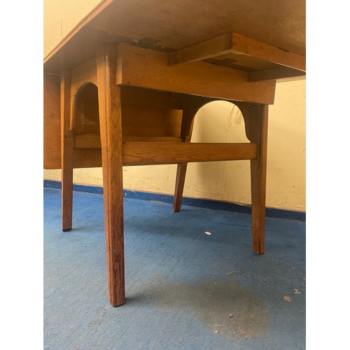 11 - LATE 1950S/60S LIGHT OAK DROP FLAP DINING TABLE WITH SIDE BOARD ENSUITE