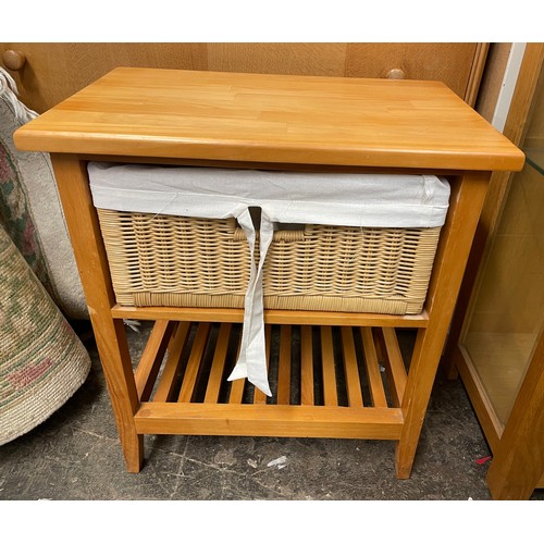 5 - BEECH AND RATTAN BASKET WEAVE DRAWER SIDE TABLE