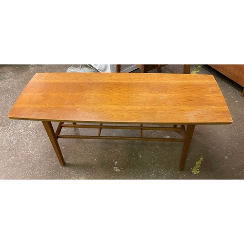 54 - 1960S TEAK COFFEE TABLE WITH UNDERTIER AND VINTAGE FOLDING STOOL