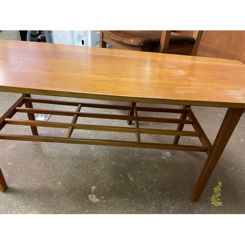 54 - 1960S TEAK COFFEE TABLE WITH UNDERTIER AND VINTAGE FOLDING STOOL