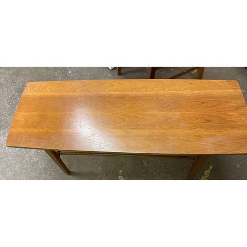 54 - 1960S TEAK COFFEE TABLE WITH UNDERTIER AND VINTAGE FOLDING STOOL