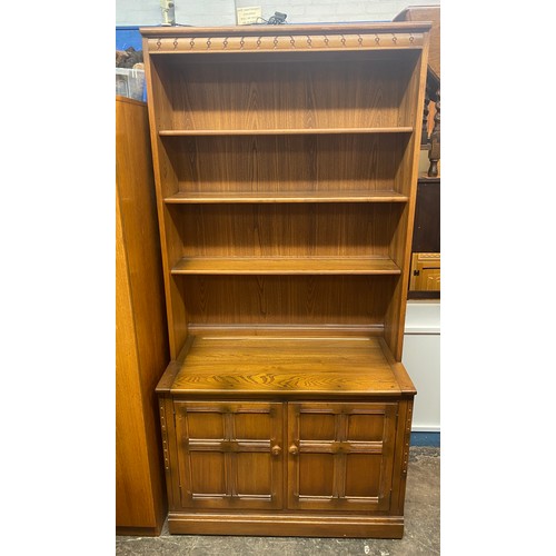 63 - ERCOL ELM LOUNGE UNIT WITH OPEN SHELVES