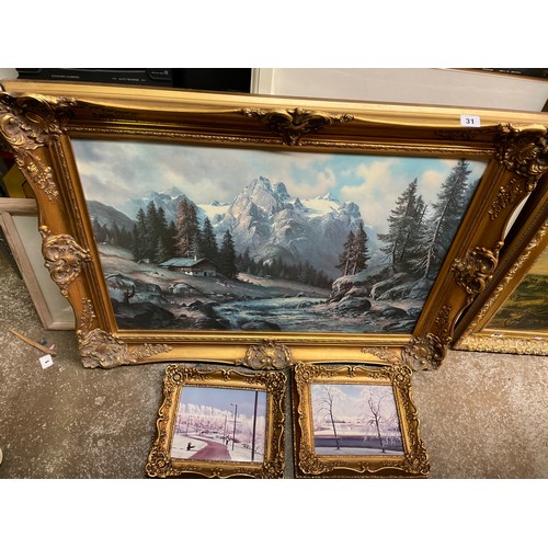 31 - ASSORTEMENT OF PRINTS AND TEXTURED PRINTS IN GILT FRAMES