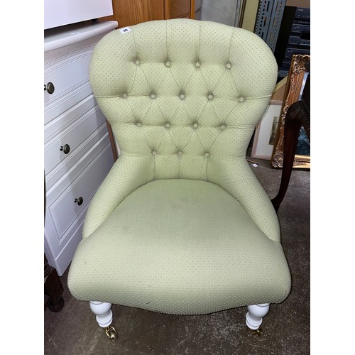 36 - MINT GREEN BUTTONBACK FABRIC VICTORIAN STYE NURSING CHAIR