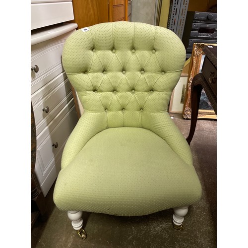 36 - MINT GREEN BUTTONBACK FABRIC VICTORIAN STYE NURSING CHAIR