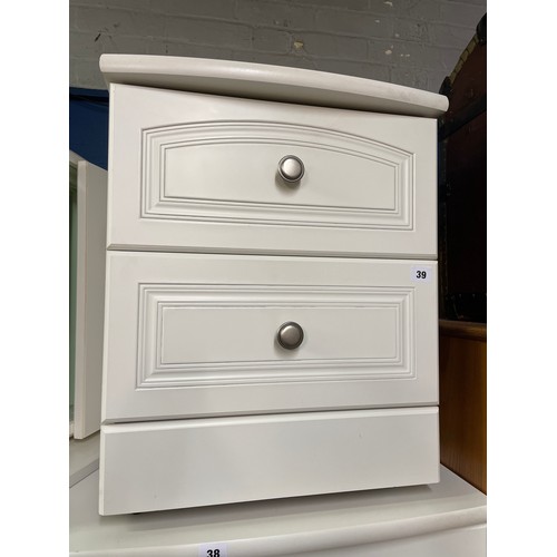 39 - WHITE TWO DRAWER BEDSIDE CHEST