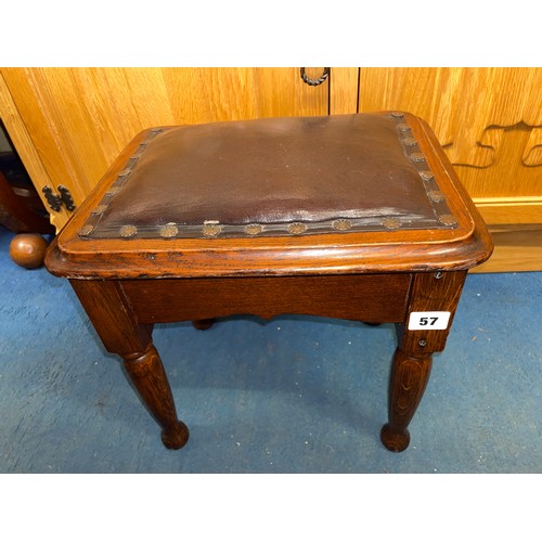 57 - EDWARDIAN OAK REXINE COVERED STOOL