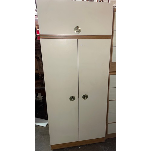 184 - CREAM BOX TOP WARDROBE AND MATCHING CHEST OF DRAWERS