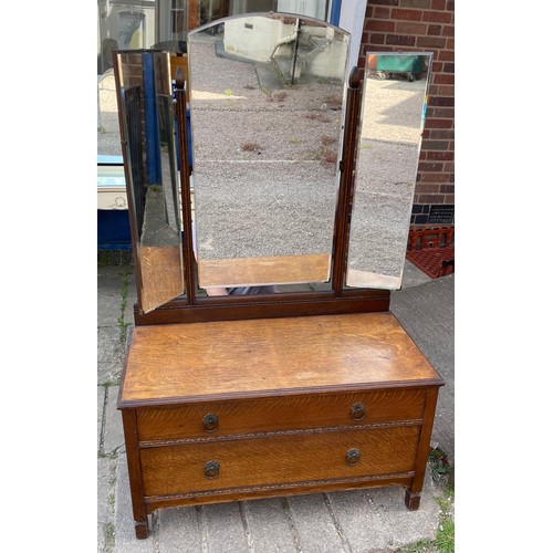 90 - OAK TWO DRAWER DRESSING TABLE