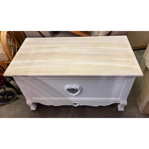 87 - WHITE PAINTED AND BLEACHED BLANKET BOX AND PAINTED TWO DRAWER BEDSIDE CHEST