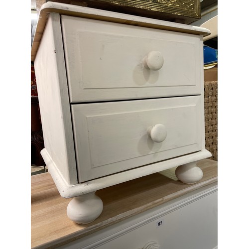 87 - WHITE PAINTED AND BLEACHED BLANKET BOX AND PAINTED TWO DRAWER BEDSIDE CHEST