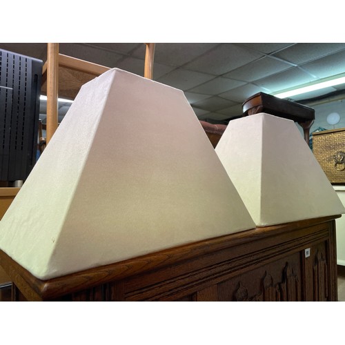 102 - PAIR OF CRACKLE EFFECT TAPERED TABLE LAMPS WITH SUEDETTE CREAM SHADES