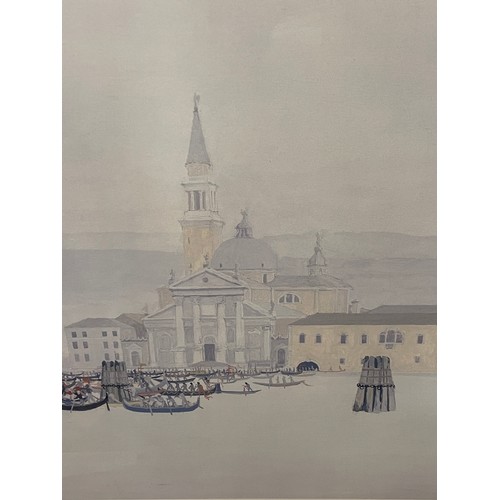 215 - LITHOGRAPHIC PRINT OF VENICE AFTER PIZZANELLO FRAMED AND GLAZED 40CM X 40CM APPROX