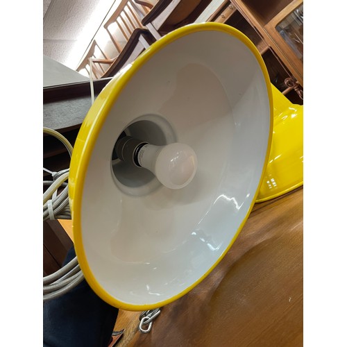 129 - PAIR OF YELLOW INDUSTRIAL HANGING LAMP SHADES