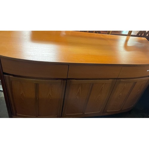 178 - QUALITY TEAK BOW FRONTED SIDE CABINET FITTED WITH THREE DRAWERS