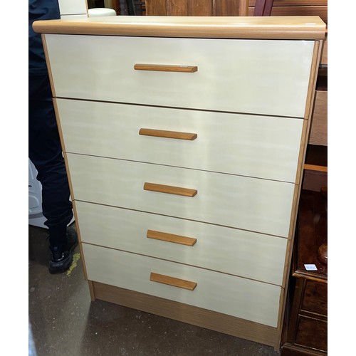 183 - OAK EFFECT AND WHITE GLOSS FIVE DRAWER CHEST