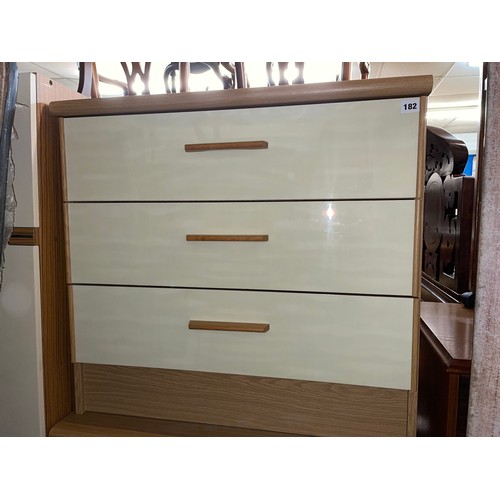 182 - OAK EFFECT AND WHITE GLOSS FRONTED THREE DRAWER CHEST