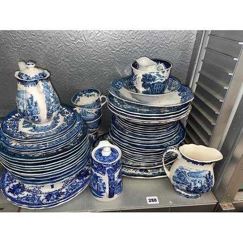 288 - EXTENSIVE BLUE AND WHITE TRANSFER PRINTED TABLE WARES