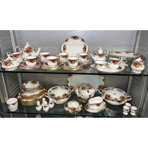 305 - EXTENISVE ROYAL ALBERT OLD COUNTRY ROSES TEA SET AND DINNER WARES INC. TUREENS, CAKE STAND AND MEAT ... 