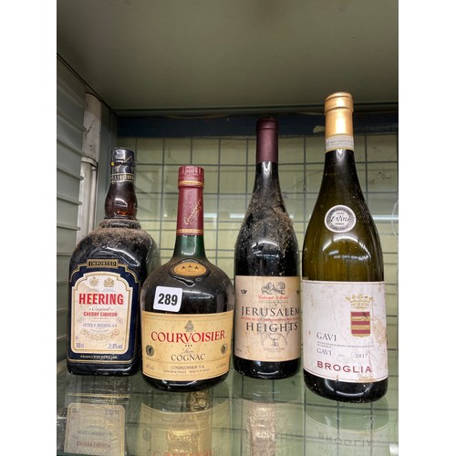 289 - BOTTLE OF CHERRY LIQUER, COUVOISIER COGNAC AND MERLOT WINE