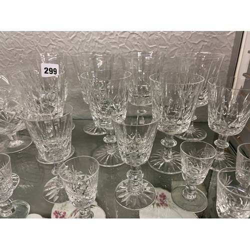 299 - SHELF OF MAINLY ROYAL BRIERLEY CUT GLASSWARE INCLUDING TUMBLER, WINES, HIGHBALLS