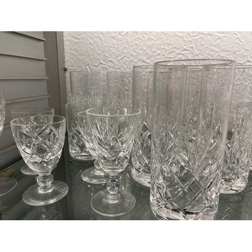 299 - SHELF OF MAINLY ROYAL BRIERLEY CUT GLASSWARE INCLUDING TUMBLER, WINES, HIGHBALLS