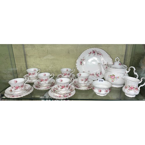 316 - ROYAL ALBERT LAVANDER ROSE TEA SET, TEAPOT DIFFERENT