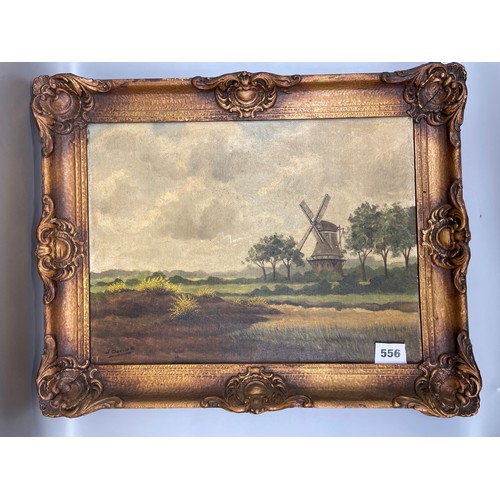 556 - J BANNING? OIL ON CANVAS LANDSCAPE WITH WINDMILL FRAMED