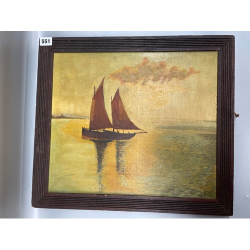 551 - W S WEBB  OILS ON CANVAS TWO MASTED BOATS AT SUNSET