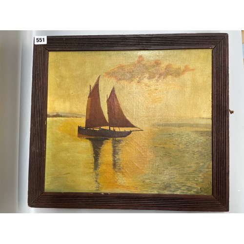 551 - W S WEBB  OILS ON CANVAS TWO MASTED BOATS AT SUNSET