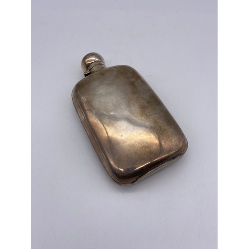 427 - SHEFFIELD SILVER CONVEX HIP FLASK 4.5 OZ APPROX