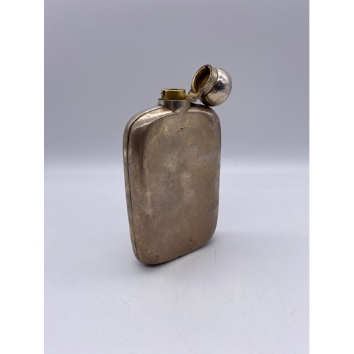 427 - SHEFFIELD SILVER CONVEX HIP FLASK 4.5 OZ APPROX