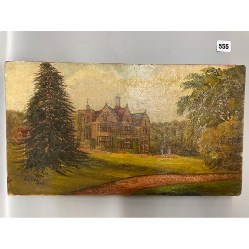 555 - H E COX OIL ON CANVAS OLD MANOR HOUSE NORTHAMPTONSHIRE SIGNED AND DATED 1902