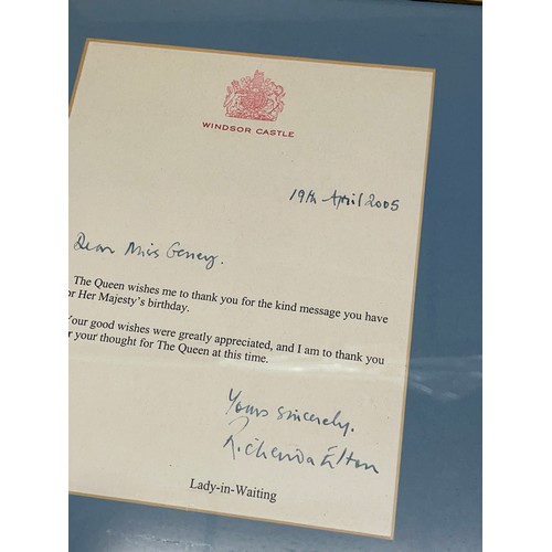 433 - ROYAL CORRESPONDANCE FROM CLARENCE HOUSE AND WINDSOR CASTLE FRAMED AND GLAZED