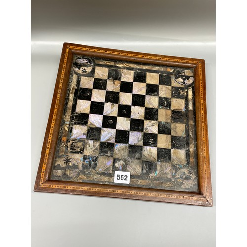 552 - BRAZILLIAN BUTTERFLY WING CHEQUER BOARD ENGLAZED MARQUETRY FRAME AS FOUND