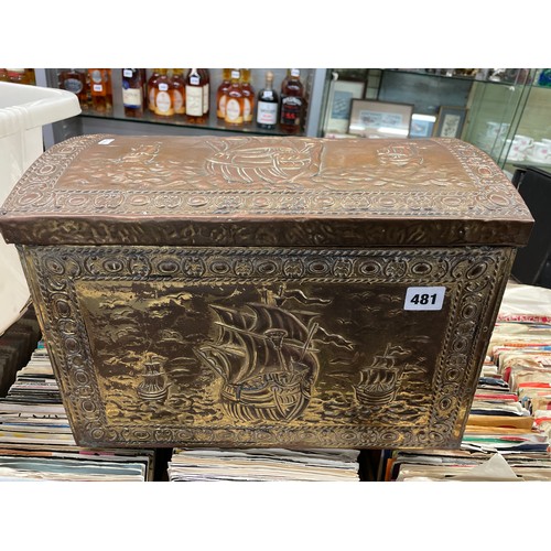 323 - BRASS EMBOSSED GALLEON DOMED LOG BOX