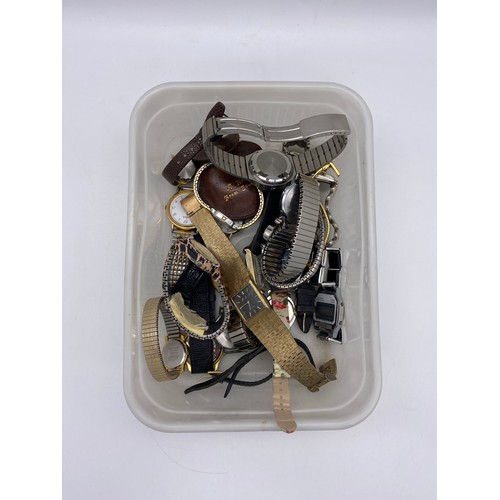 431 - TUB OF VARIOUS LADIES QUARTZ WRIT WATCHES, PLATED POCKET WATCH AS FOUND, AND OTHER WATCHES