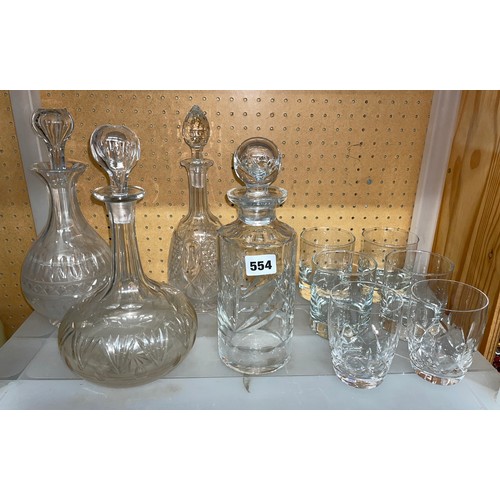 480 - FOUR CUT GLASS DECANTERS AND VARIOUS TUMBLERS