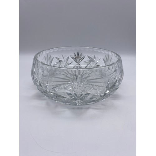 477 - HEAVY CUT GLASS FRUIT BOWL AND ETCHED BISCUIT BARREL