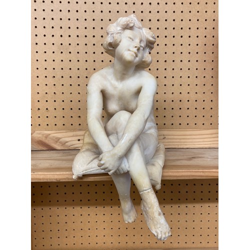 481 - ALABASTER ART DECO FIGURE OF A SEATED FEMALE AS FOUND