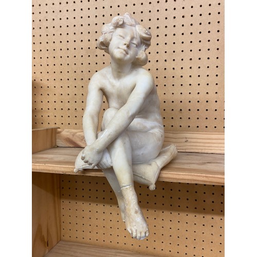 481 - ALABASTER ART DECO FIGURE OF A SEATED FEMALE AS FOUND